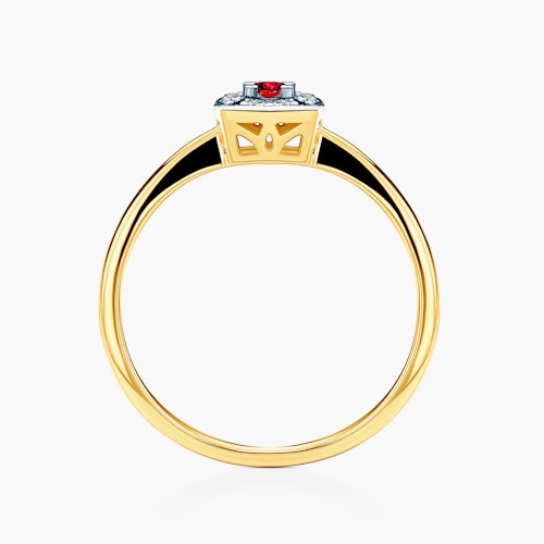 Pierścionek zaręczynowy SAVICKI: dwukolorowe złoto, rubin, diamenty